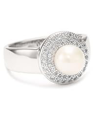 ELLE Jewelry Sterling Silver Pearl and Micro Pave Cubic Zirconia Ring