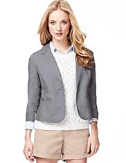 Indigo Collection Linen Blend Welt Pockets Blazer