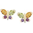 14K Yellow Gold Amethyst, Citrine, and Peridot Butterfly Earrings