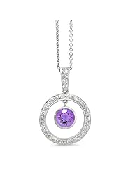 Twin Circle Pave Diamond Pendant In 18K White Gold With A 0.48 ct. Genuine amethyst Center Stone.