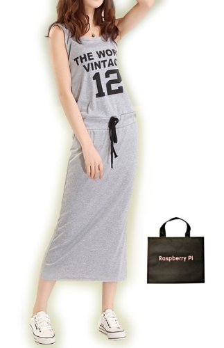 (ラズベリーパイ)RaspberryPi マキシ丈 ワンピ フード付き ノースリーブ ドレス パーカー オリジナルエコバッグセット od364