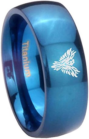 8MM Blue IP Titanium Phoenix Dome Men's Ring Size 9