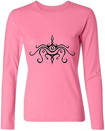 WAWPU Women's Vintage Tribal Tattoo Graphic Printed Long Sleeve T Shirt sizekey Pink