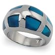Stainless Steel Women's Ring with Aqua Blue Resin Inlay (Sizes 5-8)