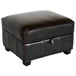 Baxton Studio Full Leather Ottoman, Espresso Brown