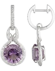 14K White Gold 4.63ct Diamond & Rd Amethyst Dangle Earrings