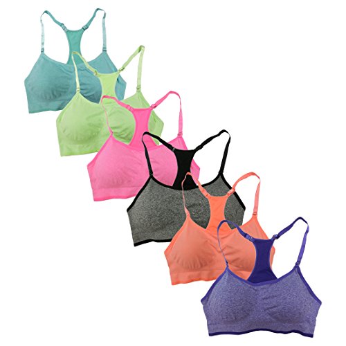 Women's 6 Pack Seamless Heather Color Padded Athletic Yoga Sports Bras