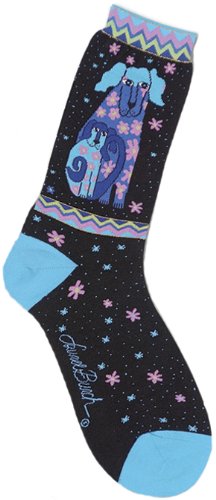 Laurel Burch Socks: Dog & Doggies Black