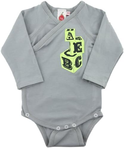 Fig Organic Cotton - Baby Boys Infant Onesie - Cloud Grey ABC - 0-3 Months
