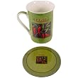 Chili Pepper Motif Green Porcelain mug and coaster set