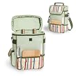 Duet Riviera Edition Sage Green With Multi Color Stripes Two Bottle Wine & Cheese Tote With Accessories