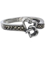 Sterling Silver Oxidized Marcasite Interlocking Heart Ring