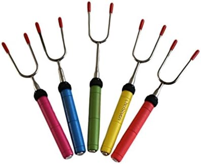 ChefSeven Marshmallow Roasting Sticks (Multi Color 5 Set) 34" Telescopic BBQ Forks Roasting Forks Smore skewers with Canvas Pouch