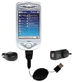 Retractable USB Hot Sync Compact Kit with Car & Wall Charger for the HTC Himalaya - Gomadic Brand w/ TipExchange Technology