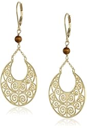 18k Yellow Gold Plated Sterling Silver Tiger Eye Dangle Earrings