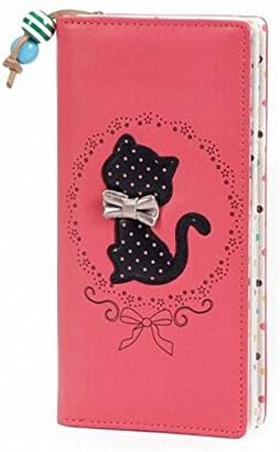 Beautiful Paradise Cute Cartoon Cat Dot Two Folding Zipper Leather Purse Wallet for Women Girls (long red)