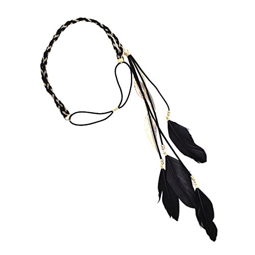 Generic Black Women Indian Peacock Feather Tassels Weave Extension Forehead Hair Head Band