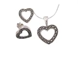 Sterling Silver Heart Shape Marcasite Necklace and Earring Set