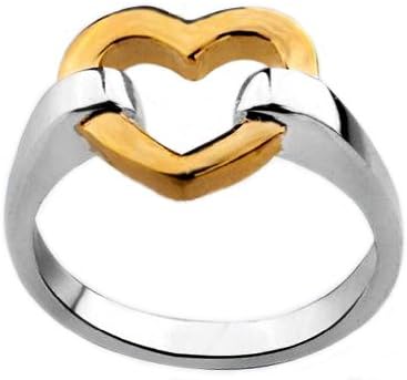 18K Gold and 925 Sterling Silver Two Tone High Polish Heart Ring