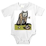Onesie with flower, fox, standing, gray, field by SHOPZEUS