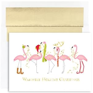 Fashionista Flamingos Tropical Christmas Cards -