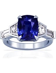 14K White Gold Cushion Cut Blue Sapphire Ring With Sidestones