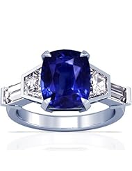 18K White Gold Cushion Cut Blue Sapphire Ring With Sidestones