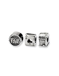 Sterling Silver Gambler Boxed Charm Set for 3mm Bracelets