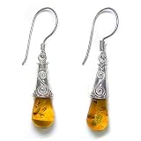Sterling Silver Amber Dangle Earrings by Sajen