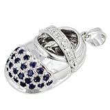 14K White Gold Sapphire & Diamond Baby Shoe Pendant