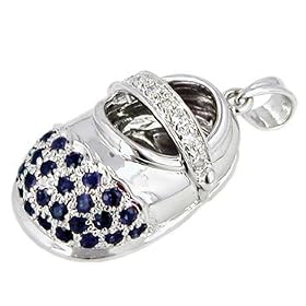 14K White Gold Sapphire & Diamond Baby Shoe Pendant 14K White Gold Sapphire & Diamond Baby Shoe Pendant