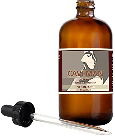 Caveman Virgin Earth Beard Oil, Leave in Conditioner, 2oz Glass Bottle and Dropper