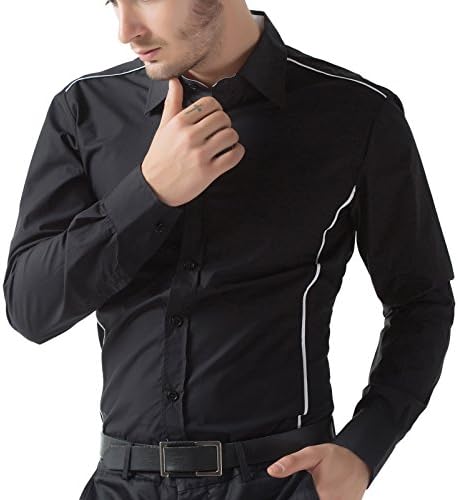 PAUL JONES Mens Casual Smooth Silk Like Dress Shirts CL5250 (Medium, Black-1)
