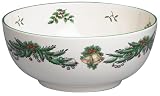 Spode Christmas Tree Annual Round Salad Bowl with Wood Salad Servers