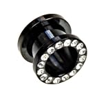 ANODIZED FLESH TUNNEL PLUG WITH CLEAR RHINESTONES 2g - Sold as a Pair