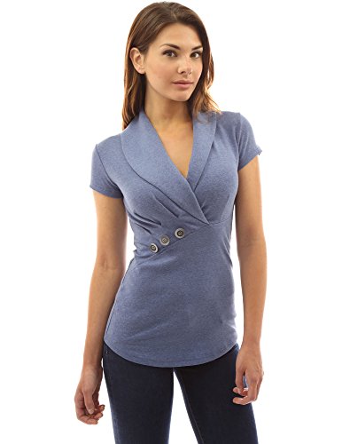 PattyBoutik Women's Shawl Collar Short Sleeve Blouse