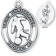 Sterling Silver Saint Christopher Mens-Boys Bowling Medal and 24-inch Chain