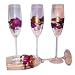 ArtisanStreet's Tall Champagne Flutes. Set Of 4 Hand Painted Champagne Glasses With Abstract Design In Deep Fuchsia, Purple And Gold. One Of A Kind  Signed By Artisan.
