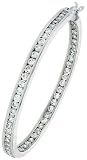 Sterling Silver Jeweled Hoop Post Earrings, w/ Cubic Zirconia stones, 1 3/4 (45mm)