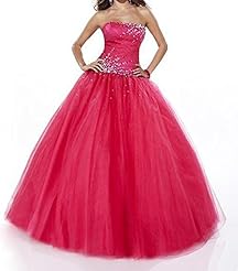 Strapless Crystal Crystals Lace-Up Beaded  Tulle  Ball Gown Evening Dress/Prom Dress/Quinceanera Dress  with a Brush/Sweep Train 