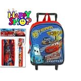 Disney Lightning Mcqueen Cars 11 Rolling Kid Backpack W/4pcs Stationary Set