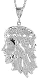 Sterling Silver 3 1/4 (85 mm) Diamond Cut Jesus Face Pendant