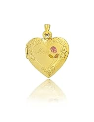 14K 3 Tone Gold Heart Floral "Mom" Locket (20 x 18.5 mm)