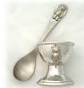 Pewter Childs egg cup & spoon with teddy bear motif