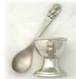 Pewter Childs egg cup & spoon with teddy bear motif