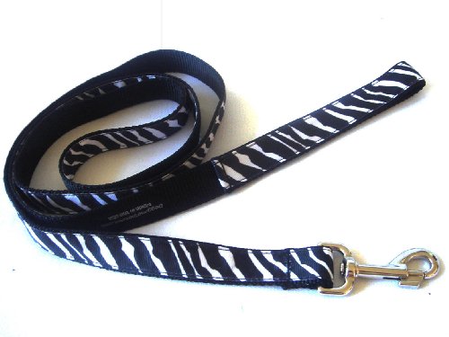 Large White/Black Zebra Dog Leash - Nylon Webbing: 1