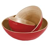 Precidio Bamboo Round  Nesting Bowls, Set of 3, Dark Red