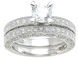 Cubic Zirconia CZ Antique Style Round Wedding and Engagement Ring Set Size 5 6 7 8 9