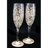 Celebration Design - Hand Painted - Set of 2 - Champagne Flutes - 6 oz. 8.75 tall