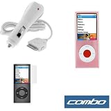 Clear Flexible Soft Silicone Skin Case + Premium Reusable LCD Screen Protector + Rapid Car Charger for Apple ipod Nano Chromatic 8GB, 16GB 4G 4th Generation
